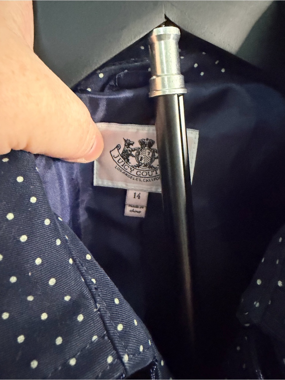 Juicy Couture Women's Navy Polka Dot Trench Coat - Picture 3 of 5